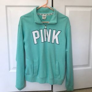 PINK crew neck quarter zip sweatshirt